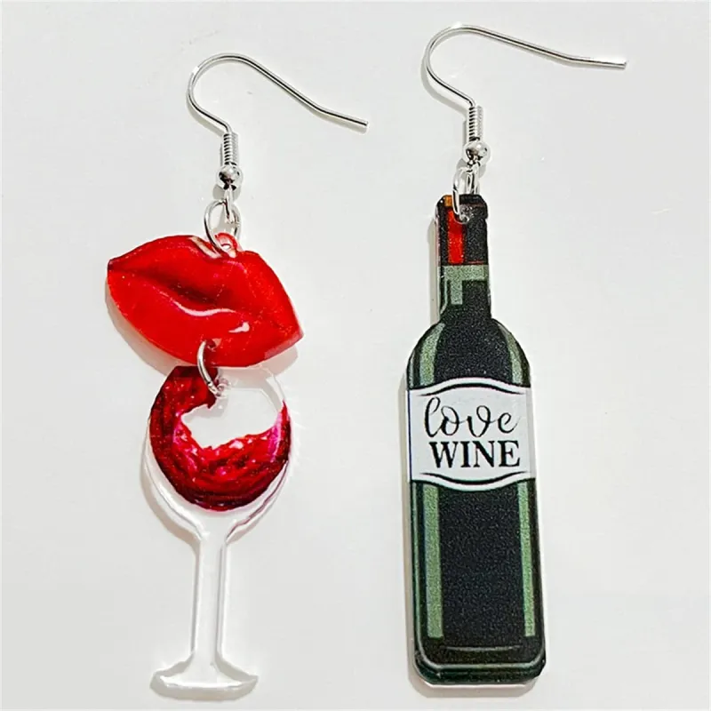 Red & Black 'Love Wine' Lip Wine Glass Mismatched Drop Earrings made by Zulily