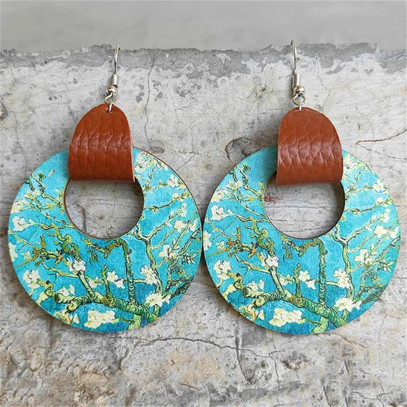 Blue Wood & Silvertone Cherry Tree Round Drop Earrings made by Zulily