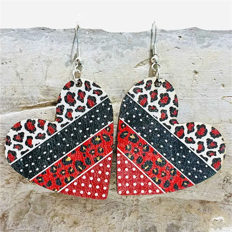 Red & White Wood Leopard-Print Dot Heart Drop Earrings made by Zulily