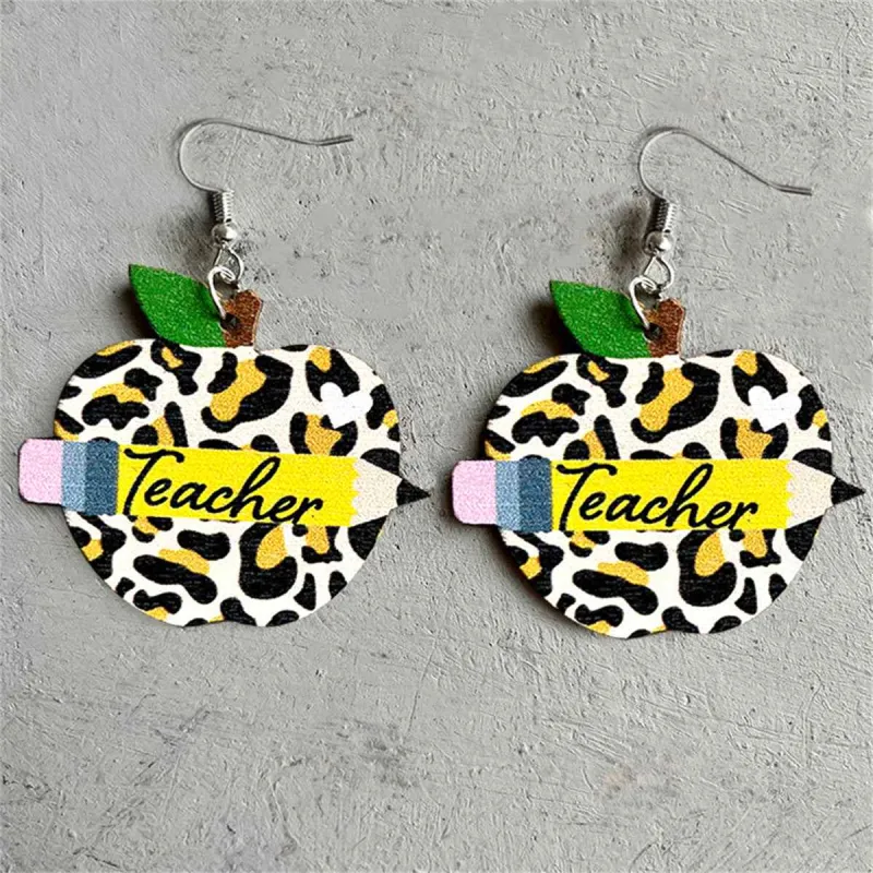 Wood & Silvertone Leopard 'Teacher' Drop Earrings made by Zulily