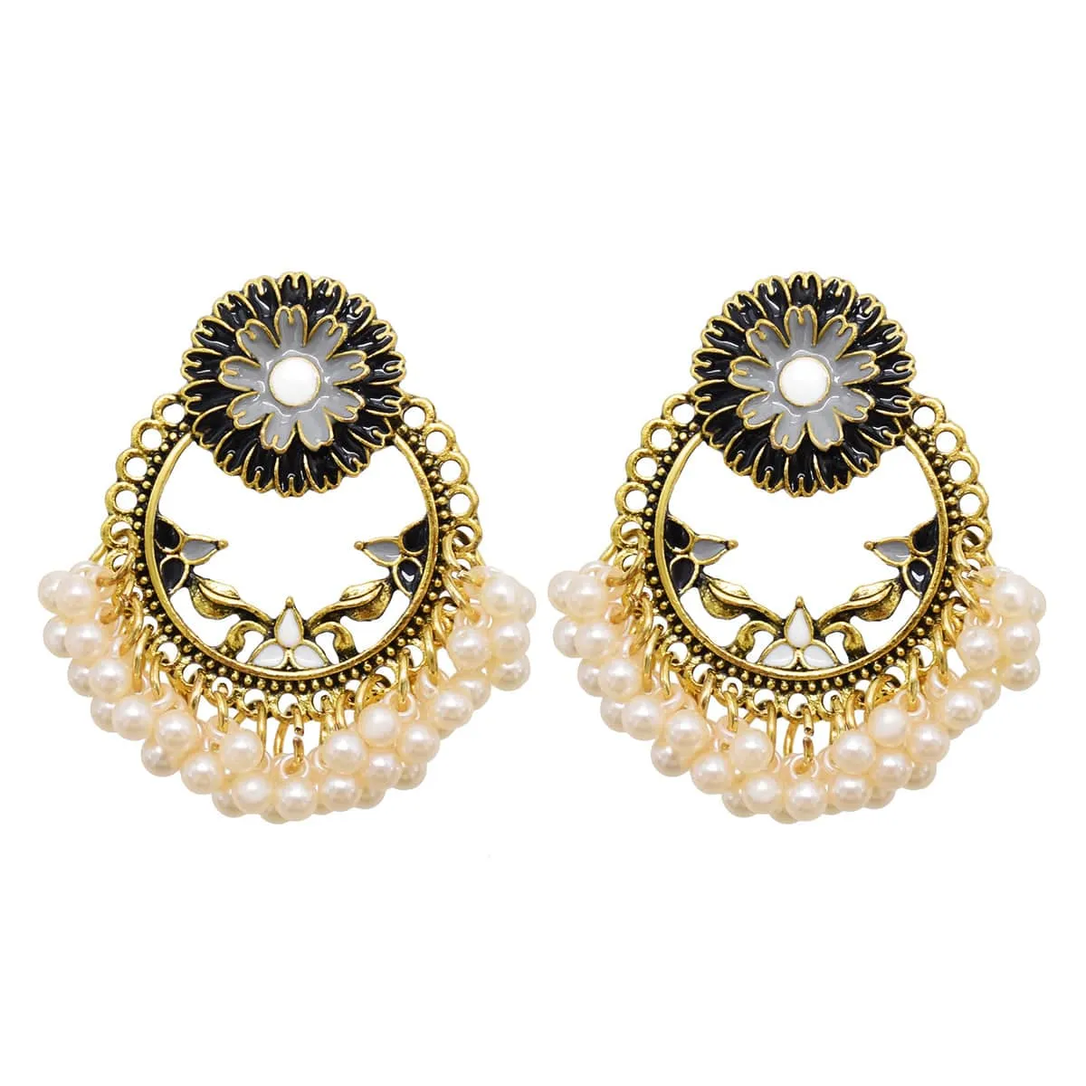 Black Enamel & Pearl Goldtone Floral Wreath Drop Earrings sold by Zulily product image thumbnail 2