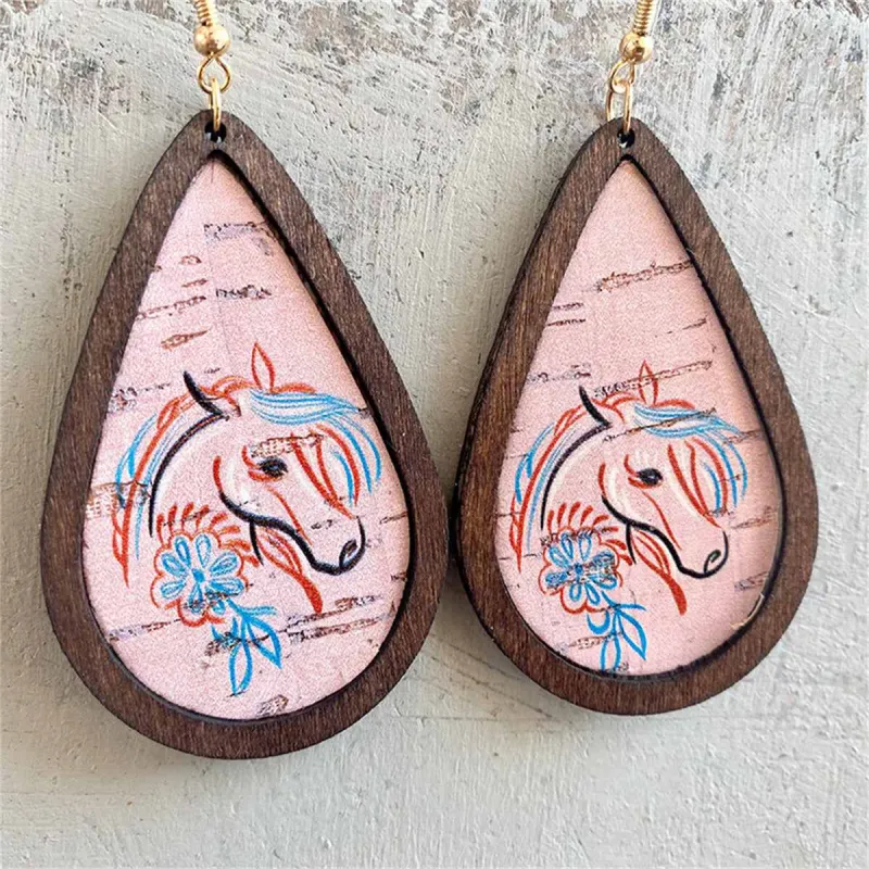 Brown & Pink Wood Unicorn Teardrop Earrings made by Zulily