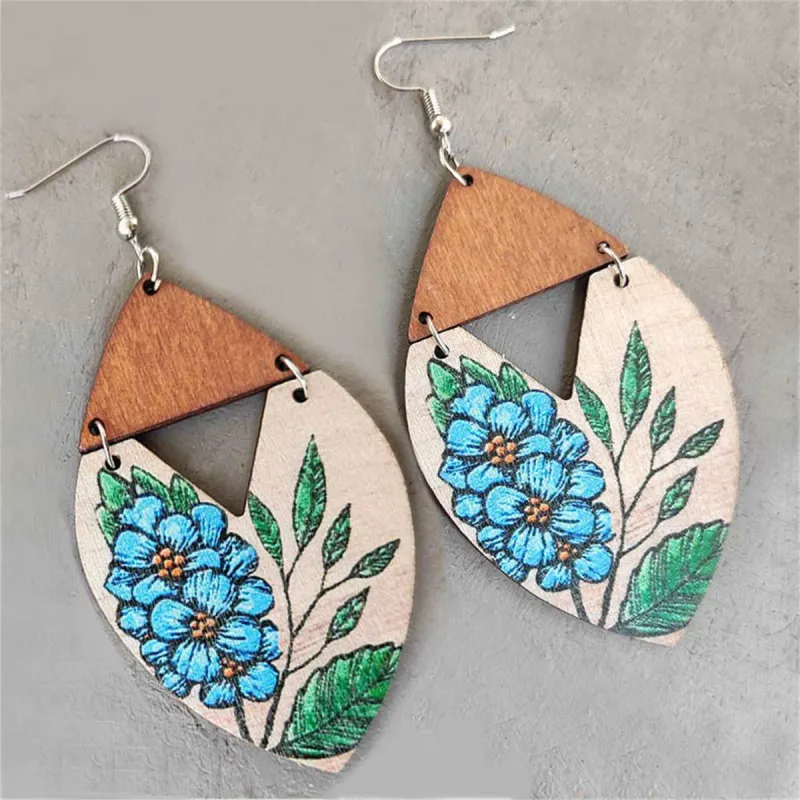 Blue & Brown Floral Wood Drop Earrings made by Zulily