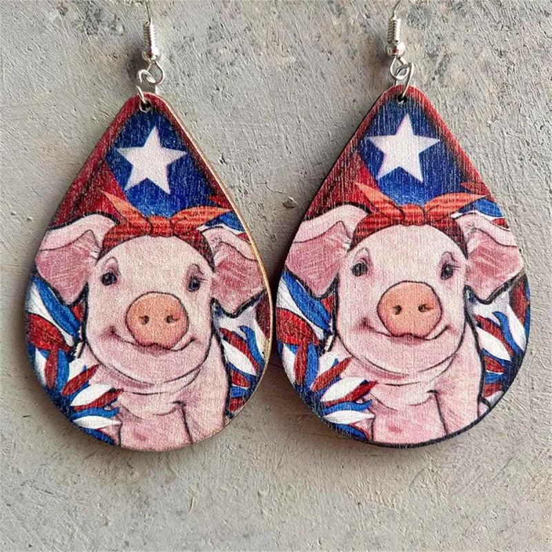 Pink Multicolor Wood & Silvertone Pig Drop Earrings made by Zulily
