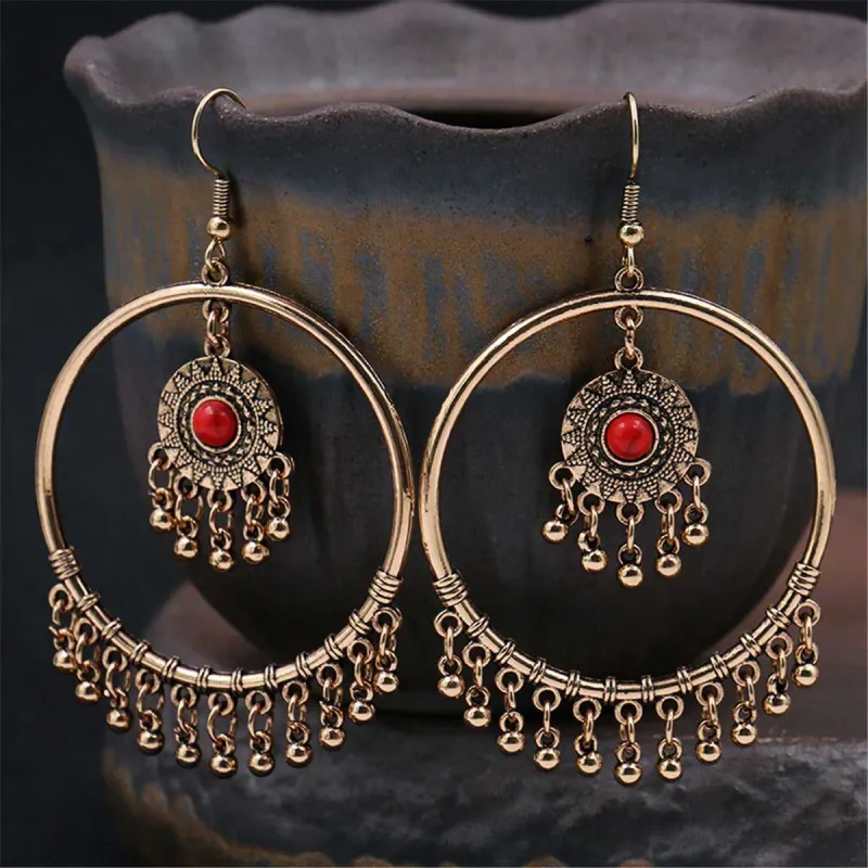 Turquoise & Goldtone Big Circle Drop Earrings made by Zulily