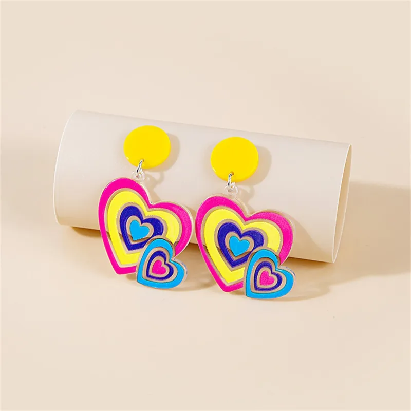 Yellow & Pink Acrylic Double-Heart Drop Earrings made by Zulily