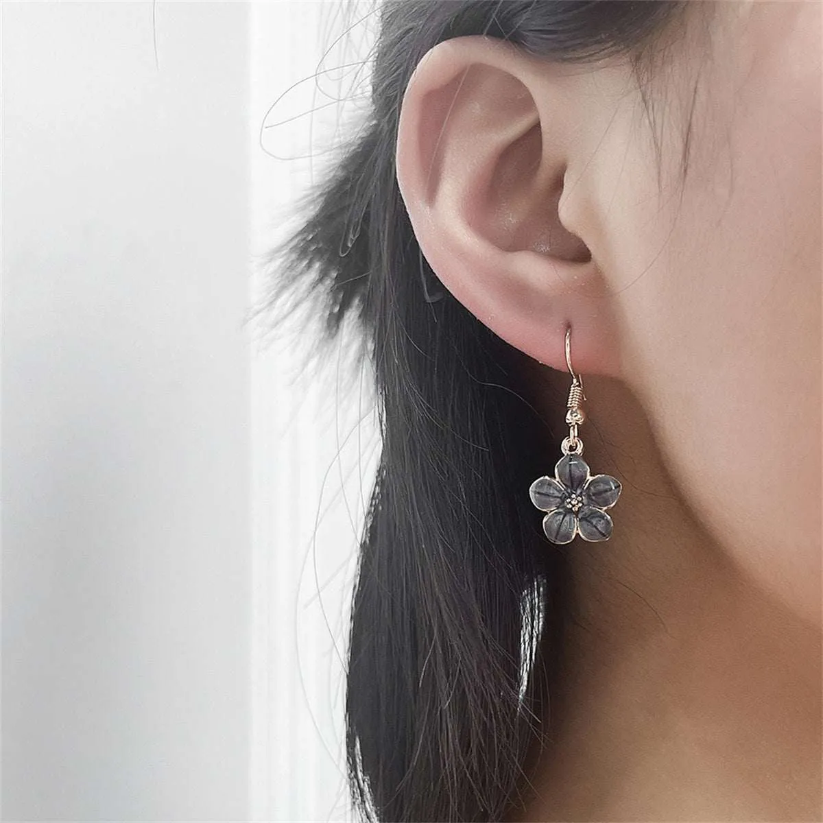 Black Enamel & Goldtone Flower Drop Earrings sold by Zulily product image thumbnail 3