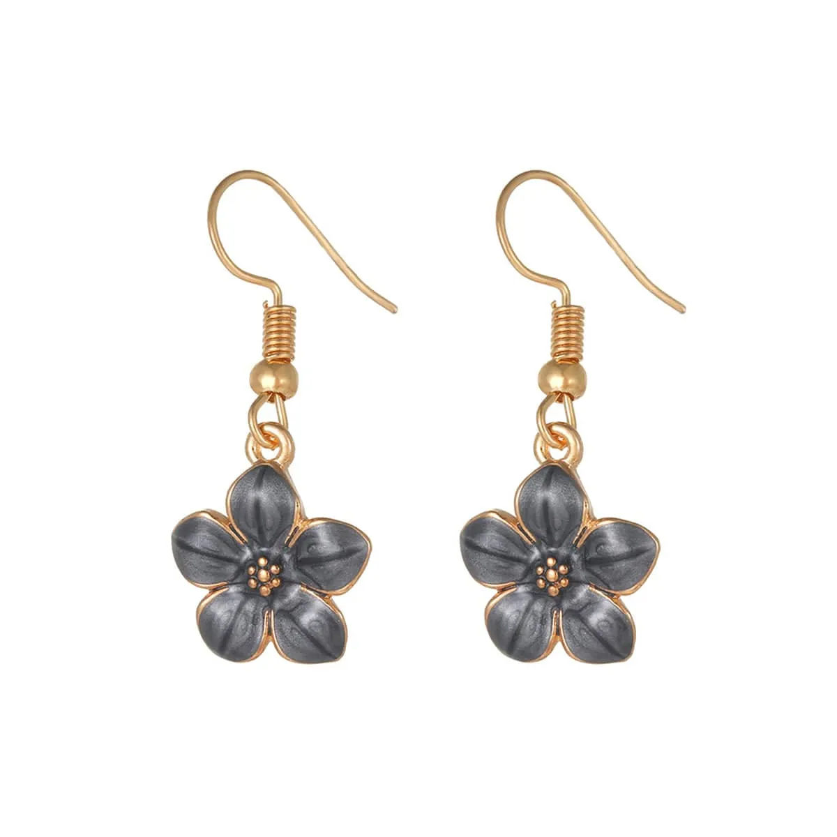 Black Enamel & Goldtone Flower Drop Earrings sold by Zulily product image thumbnail 2