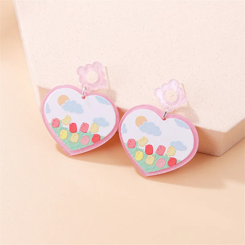 Pink & Blue Garden Heart Drop Earrings made by Zulily
