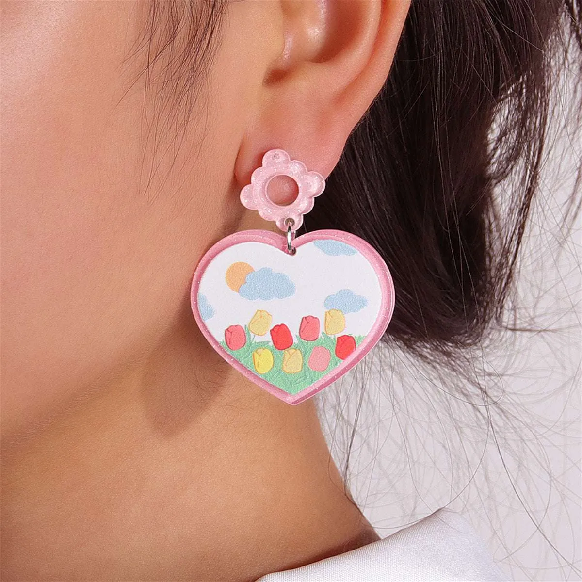 Pink & Blue Garden Heart Drop Earrings sold by Zulily product image thumbnail 2