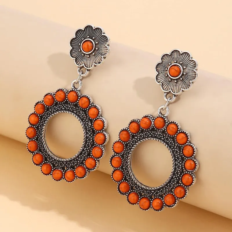 Red Turquoise & Silvertone Flower Drop Earrings made by Zulily