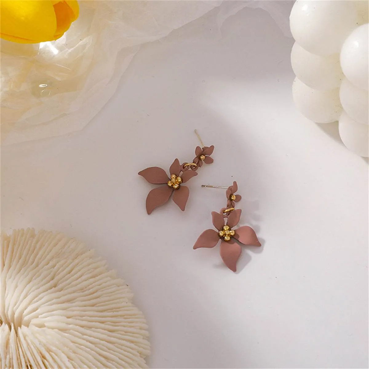 Pink Enamel & Goldtone Flower Drop Earrings sold by Zulily product image thumbnail 4
