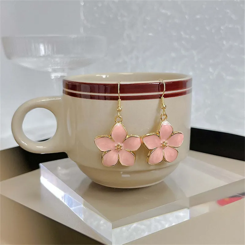 Pink Enamel & Goldtone Flower Drop Earrings made by Zulily