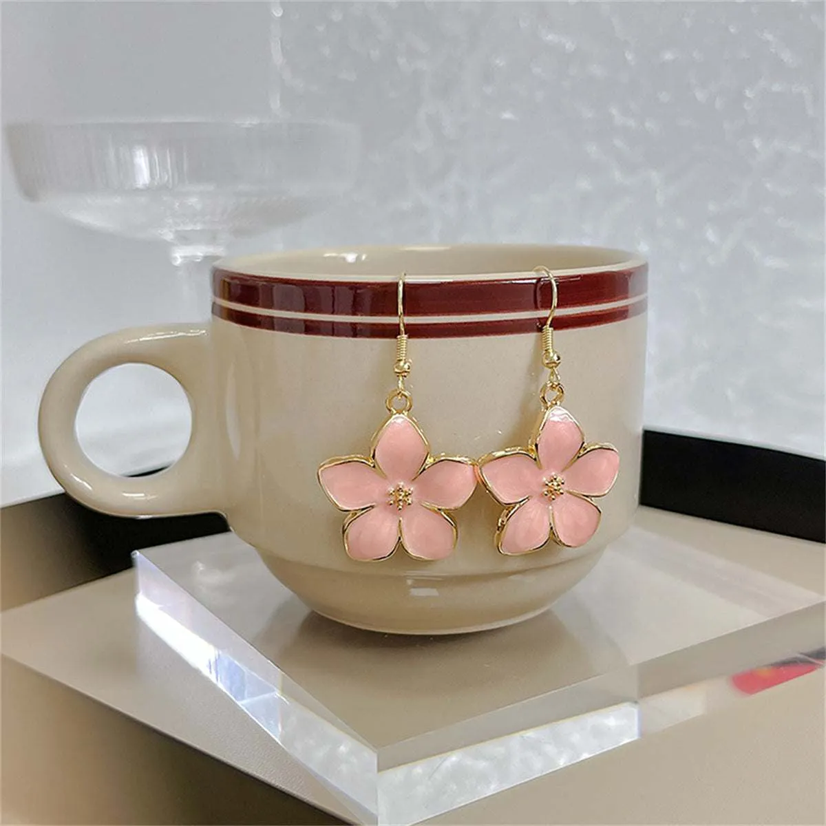 Pink Enamel & Goldtone Flower Drop Earrings sold by Zulily