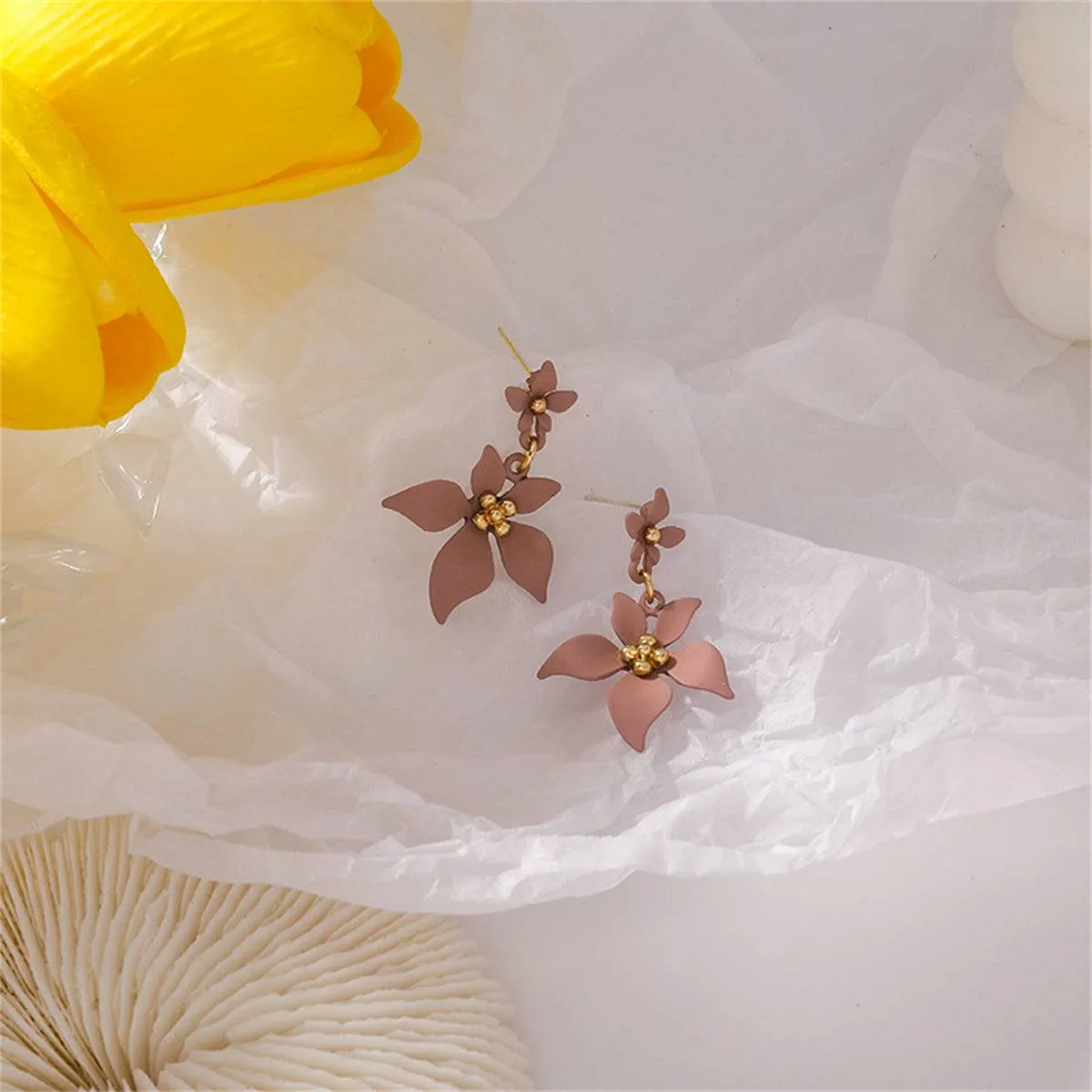 Pink Enamel & Goldtone Flower Drop Earrings sold by Zulily product image thumbnail 3