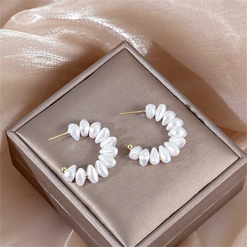 Pearl & Goldtone Beaded Huggie Earrings made by Zulily