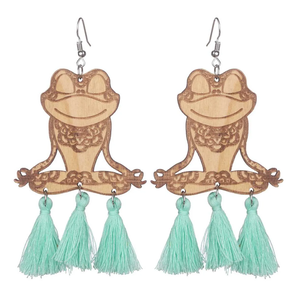 Teal & Brown Wood Tassel-Accent Frog Drop Earrings sold by Zulily product image thumbnail 2
