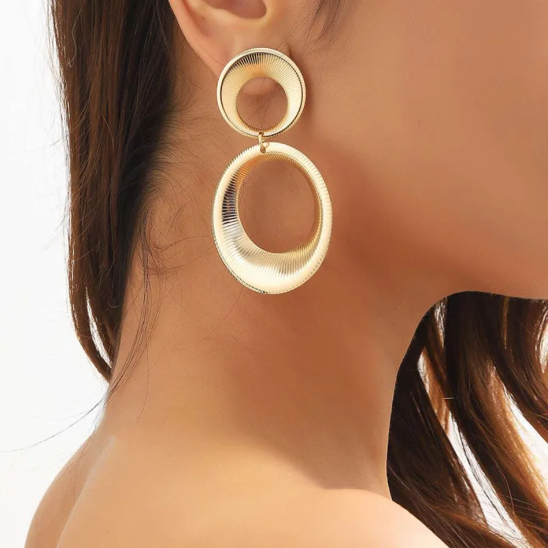 Goldtone Double Ring Drop Earrings made by Zulily