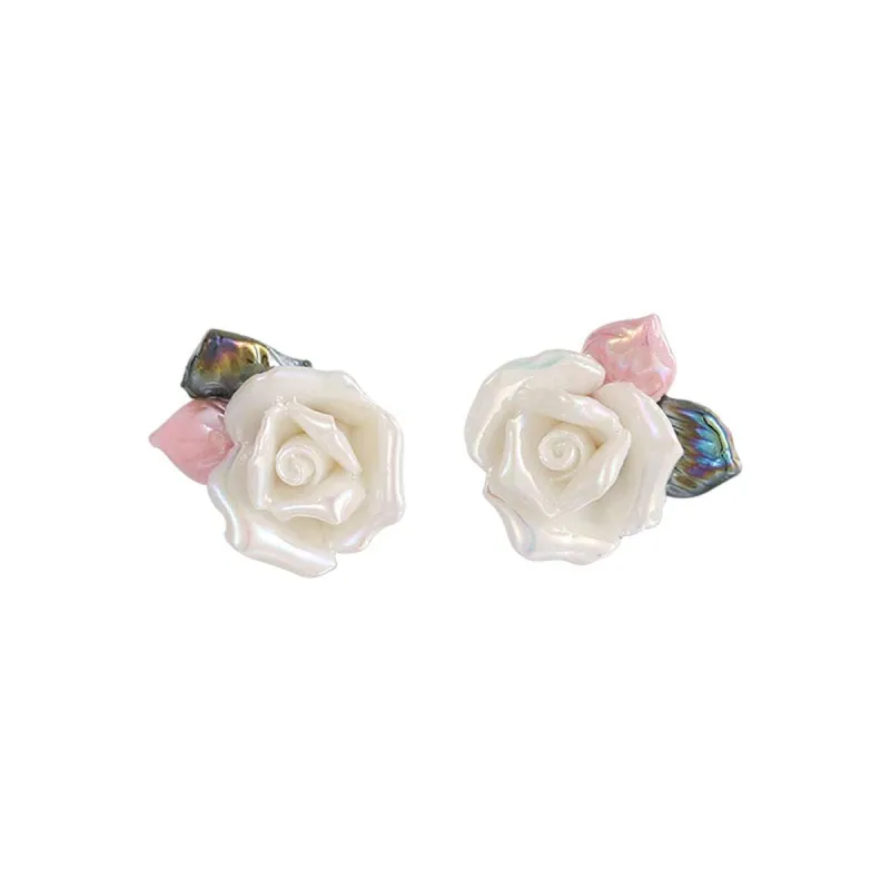 Resin & Enamel Goldtone Rose Stud Earrings made by Zulily