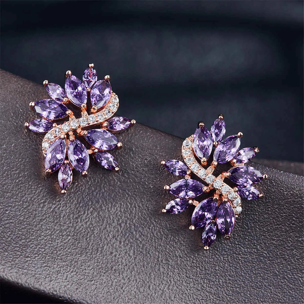 Purple Crystal & Cubic Zirconia Flower Stud Earrings sold by Zulily product image thumbnail 3