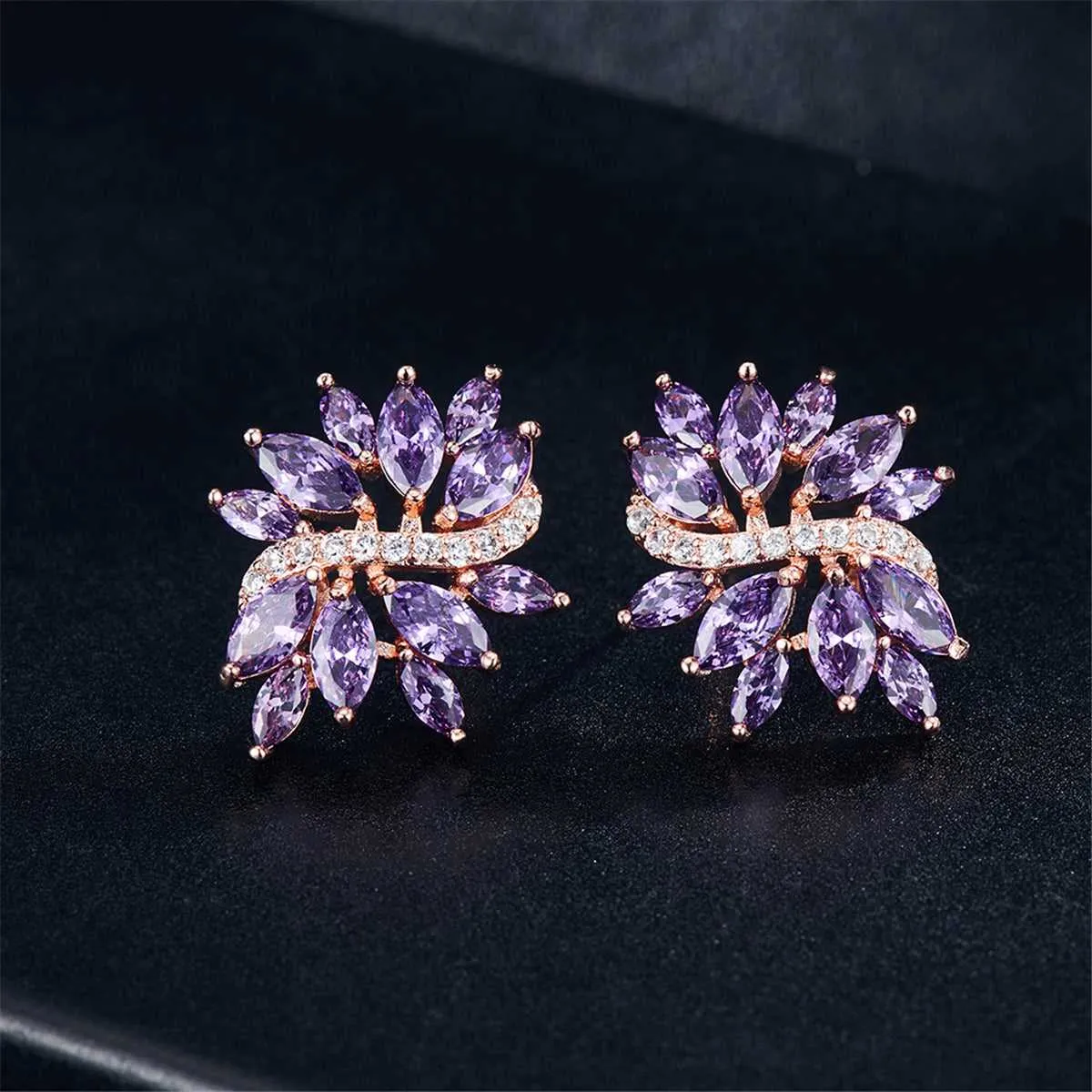 Purple Crystal & Cubic Zirconia Flower Stud Earrings sold by Zulily product image thumbnail 2