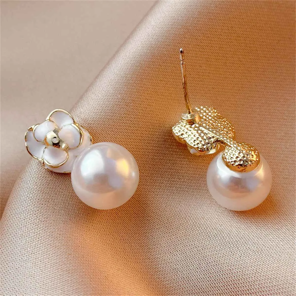 White Pearl & Enamel Goldtone Flower Drop Earrings sold by Zulily product image thumbnail 2