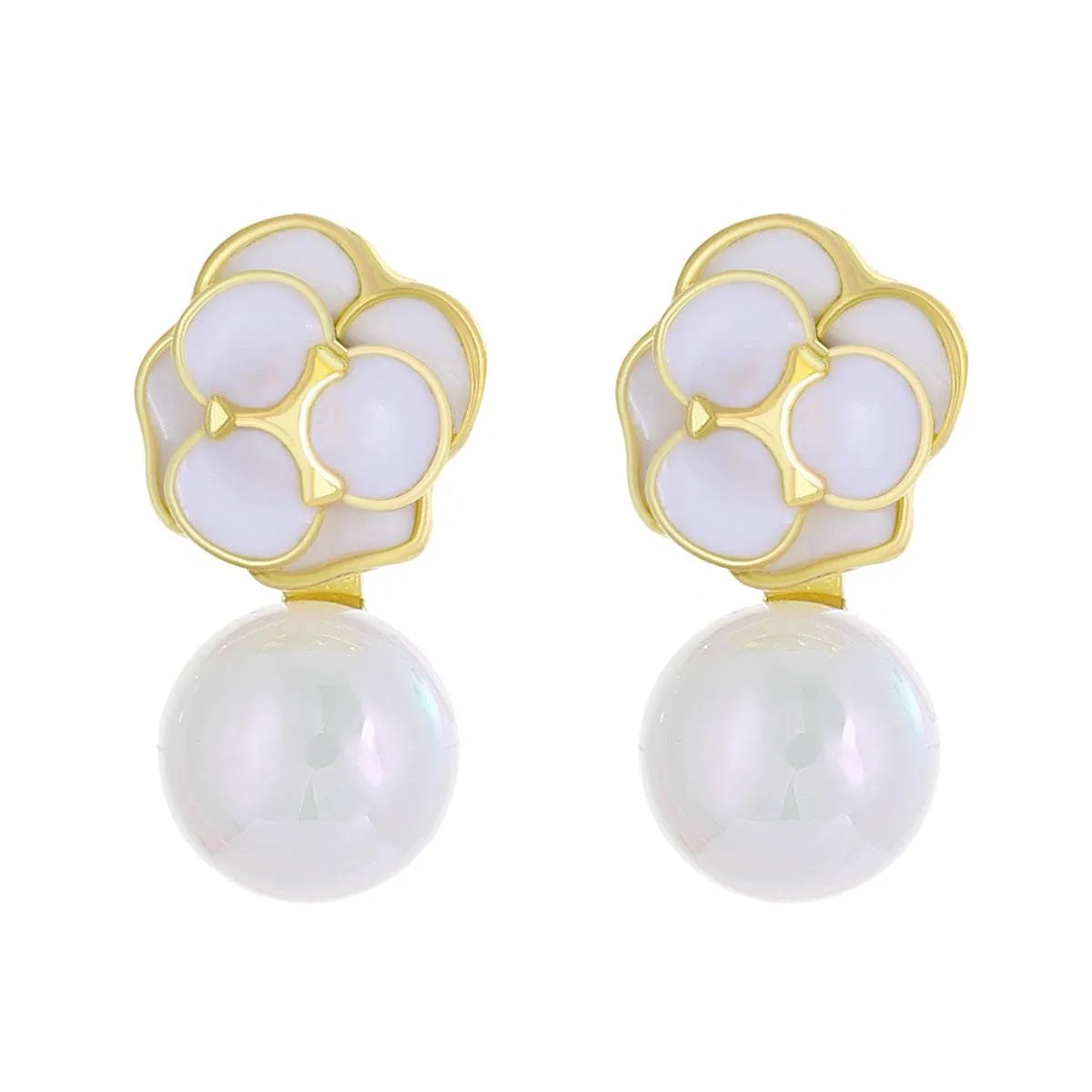 White Pearl & Enamel Goldtone Flower Drop Earrings sold by Zulily product image thumbnail 3