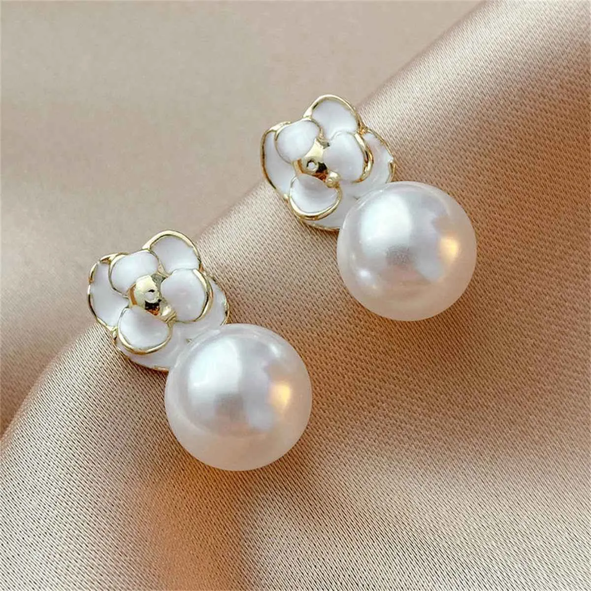 White Pearl & Enamel Goldtone Flower Drop Earrings sold by Zulily