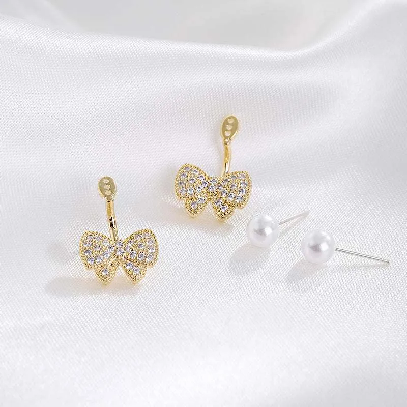 White Pearl & Cubic Zirconia Goldtone Butterfly Ear Jackets made by Zulily