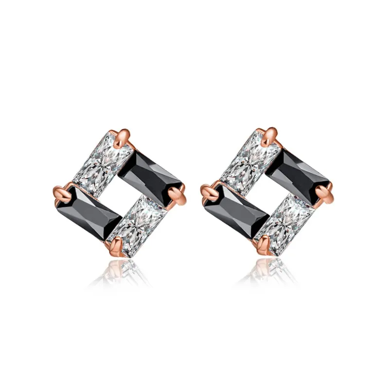 Black Cubic Zirconia & Rose Goldtone Square Stud Earrings made by Zulily