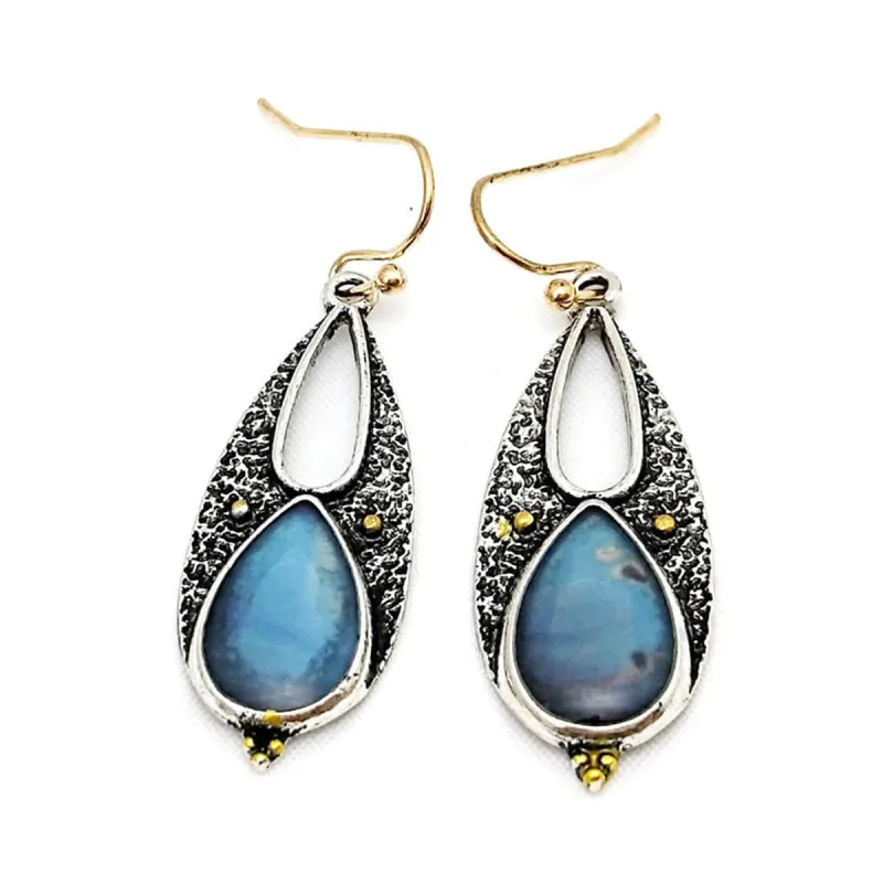 Blue Resin & Two-Tone Openwork Drop Earrings made by Zulily