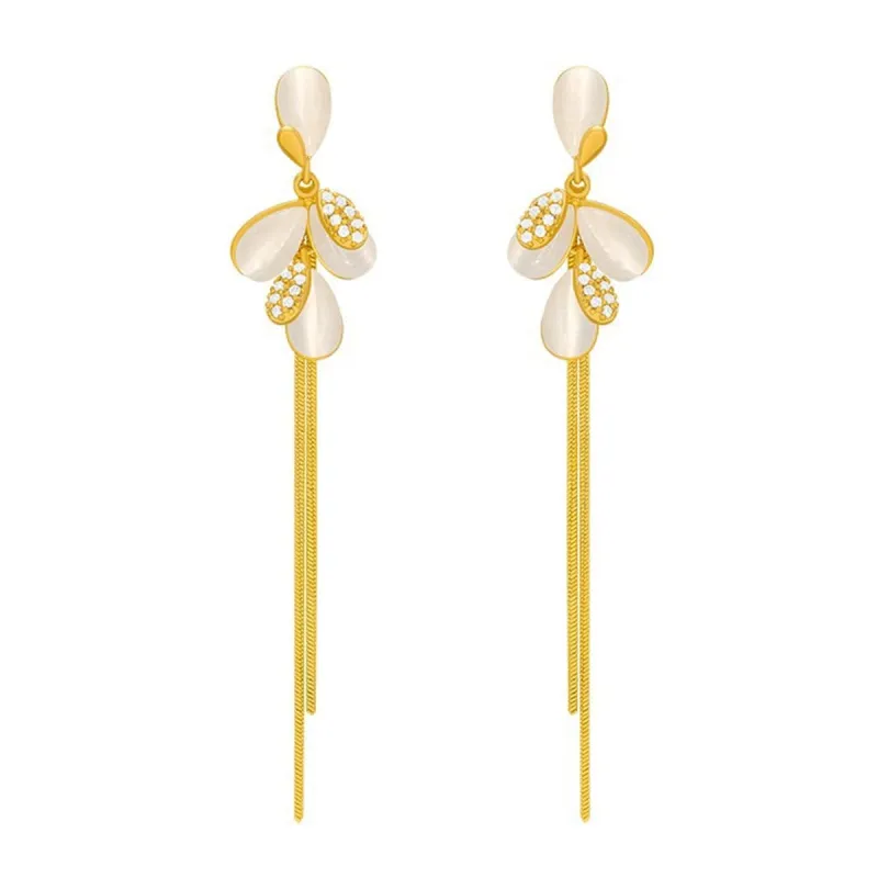 Cubic Zirconia & Cat's Eye Petal Tassel Drop Earrings made by Zulily