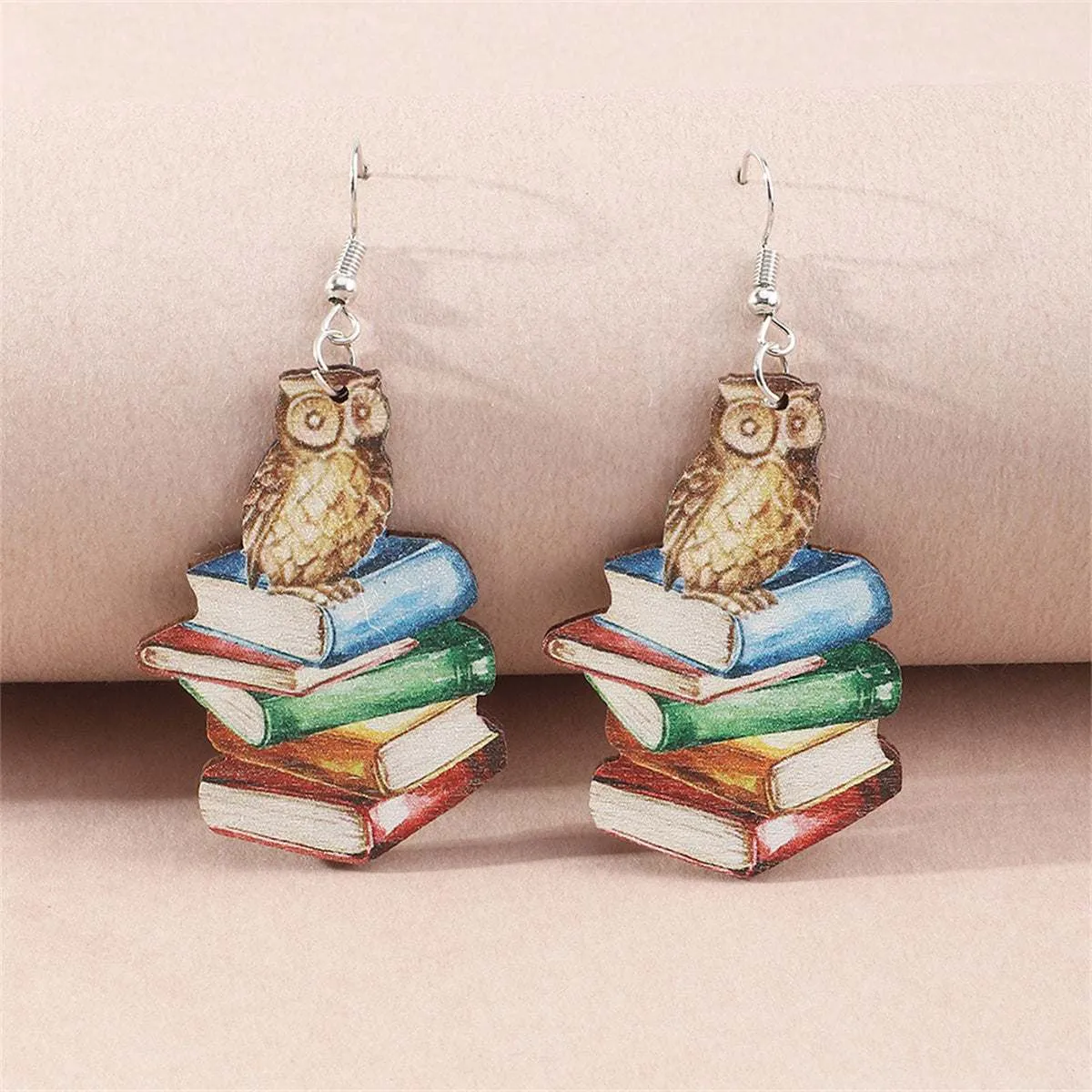 Vibrant Wood Watercolor Owl Book Drop Earrings sold by Zulily product image thumbnail 2