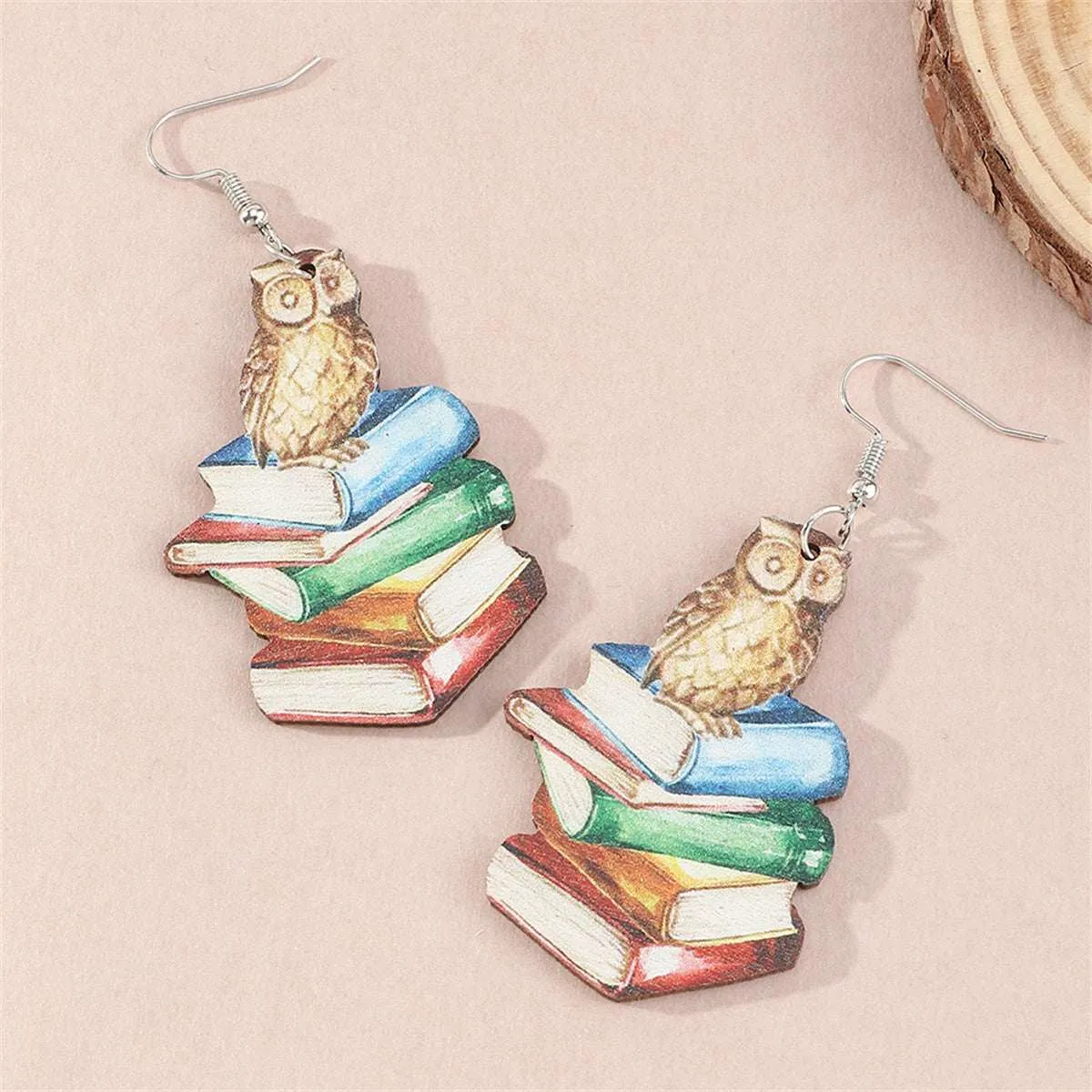 Vibrant Wood Watercolor Owl Book Drop Earrings sold by Zulily product image thumbnail 3