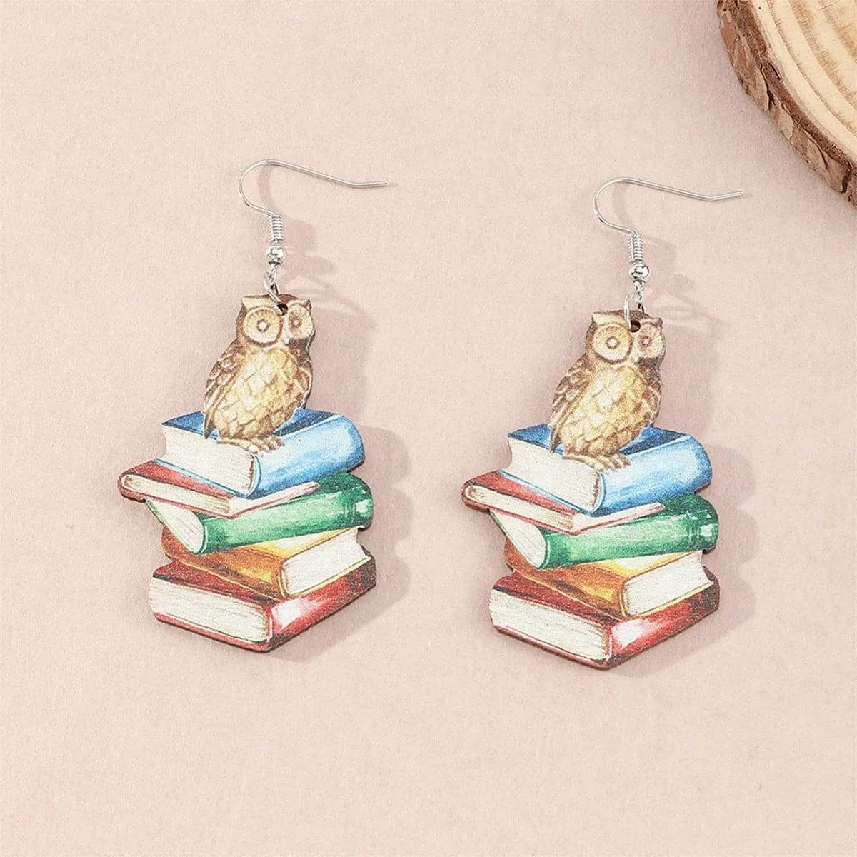Vibrant Wood Watercolor Owl Book Drop Earrings sold by Zulily