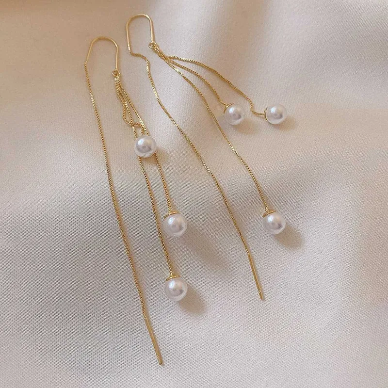 Pearl Strand & Goldtone Threader Earrings made by Zulily
