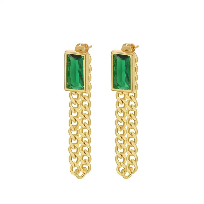 Green Crystal & Goldtone Chain Ear Jackets made by Zulily