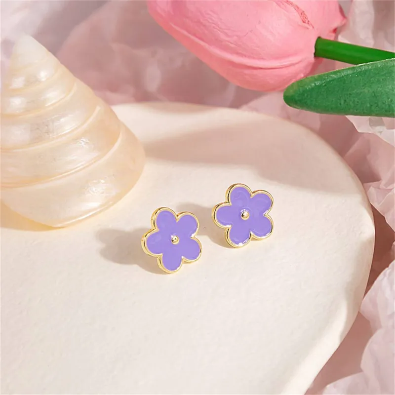 Purple Enamel & Goldtone Flower Stud Earrings made by Zulily