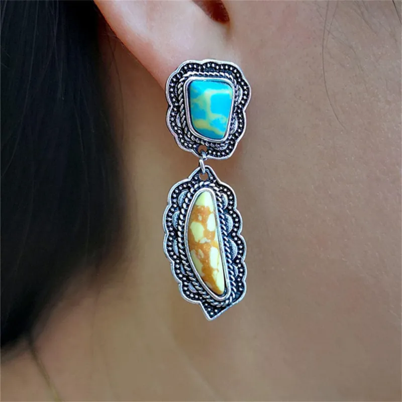 Turquoise & Silvertone Geometric Drop Earrings made by Zulily