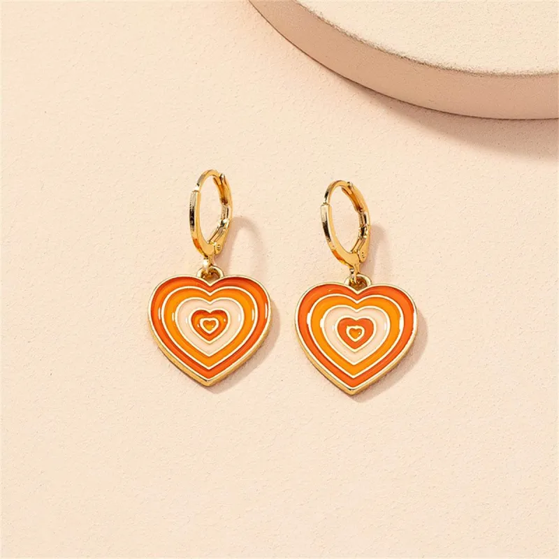 Orange Enamel & 18K Gold Halo Heart Drop Earrings made by Zulily