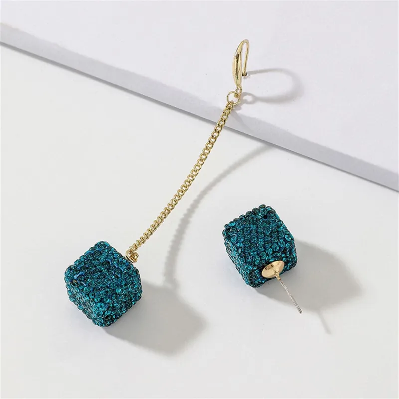 Blue Cubic Zirconia & Goldtone Cube Stud & Drop Earring made by Zulily