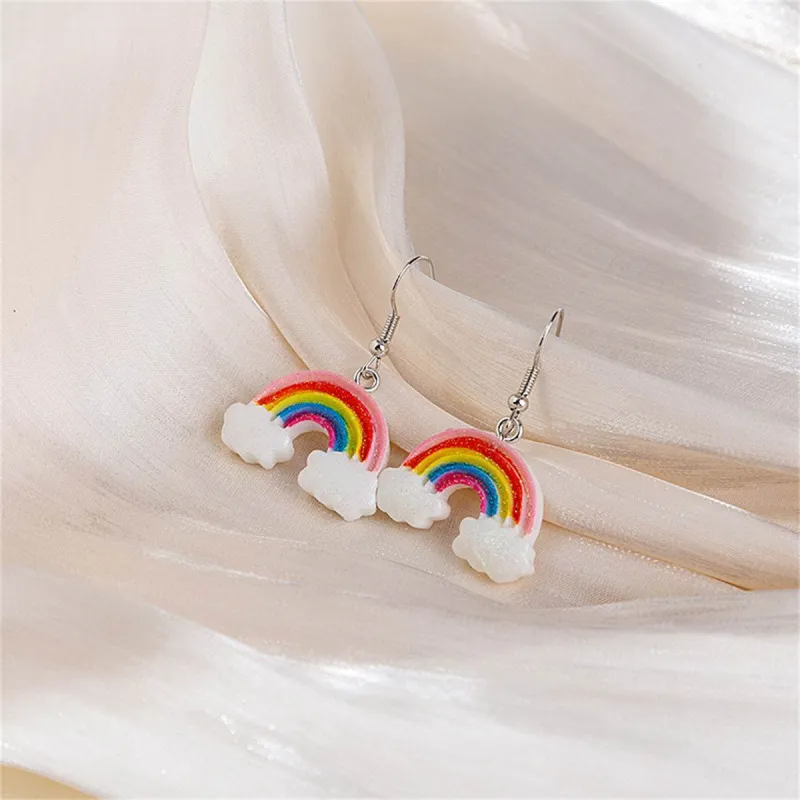Pink & White Glitter Rainbow Cloud Drop Earrings made by Zulily