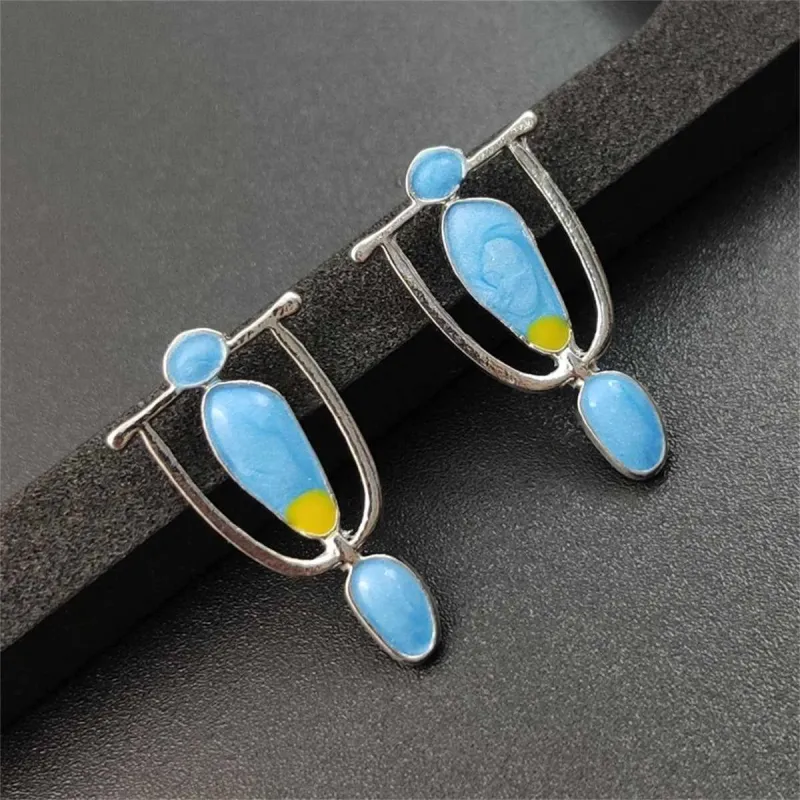 Blue Enamel & Silvertone Trophy Stud Earrings made by Zulily