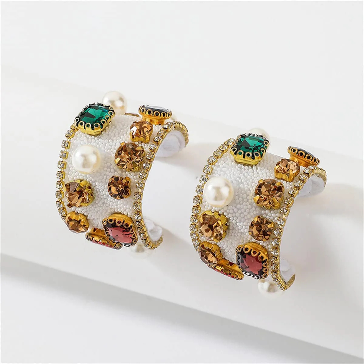 Pearl & Crystal Goldtone Huggie Earrings sold by Zulily product image thumbnail 2