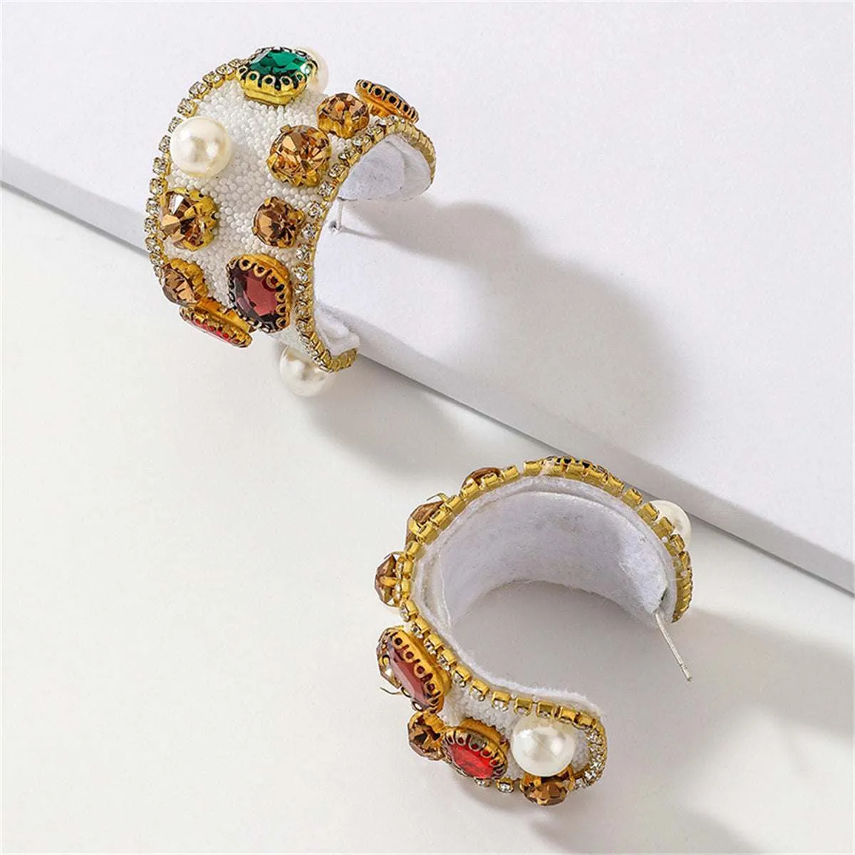 Pearl & Crystal Goldtone Huggie Earrings sold by Zulily product image thumbnail 3