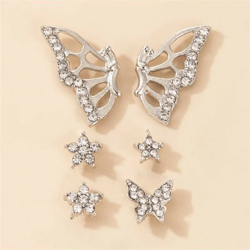 Cubic Zirconia & Silvertone Butterfly Earrings Set made by Zulily