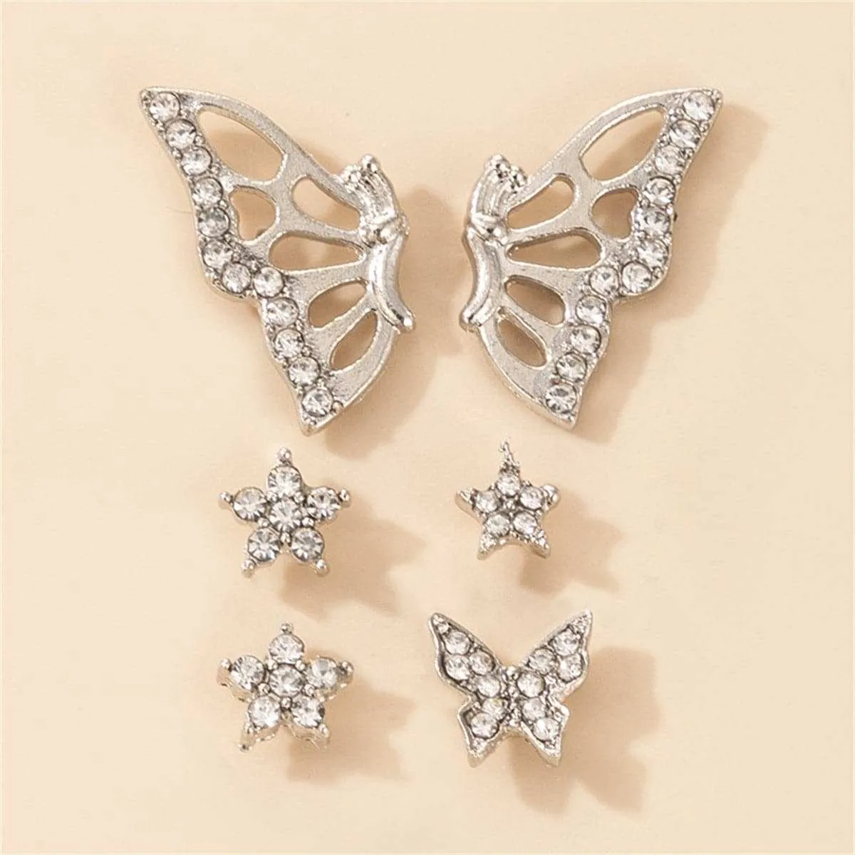 Cubic Zirconia & Silvertone Butterfly Earrings Set sold by Zulily