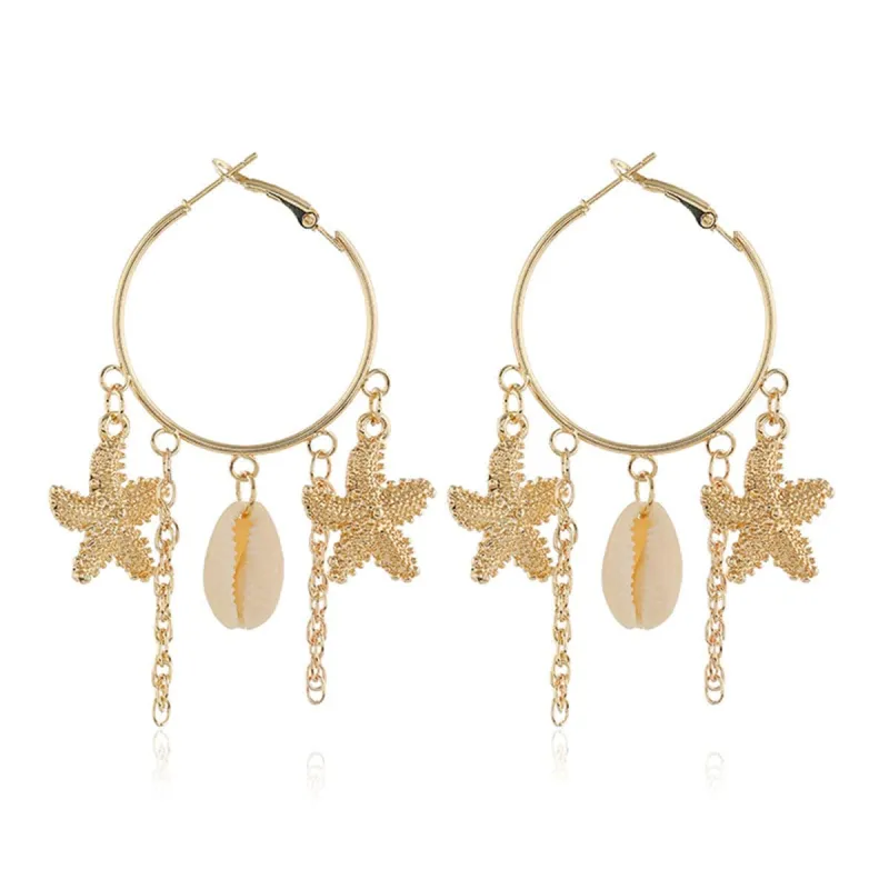 Goldtone Star & Shell Charm Hoop Earrings made by Zulily