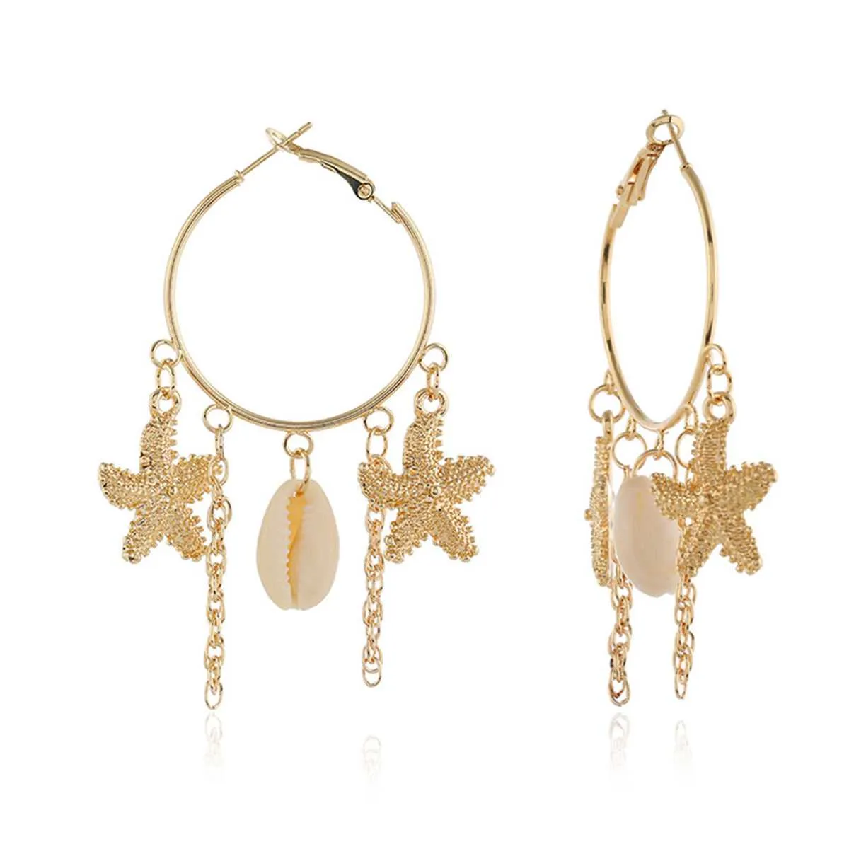 Goldtone Star & Shell Charm Hoop Earrings sold by Zulily product image thumbnail 2