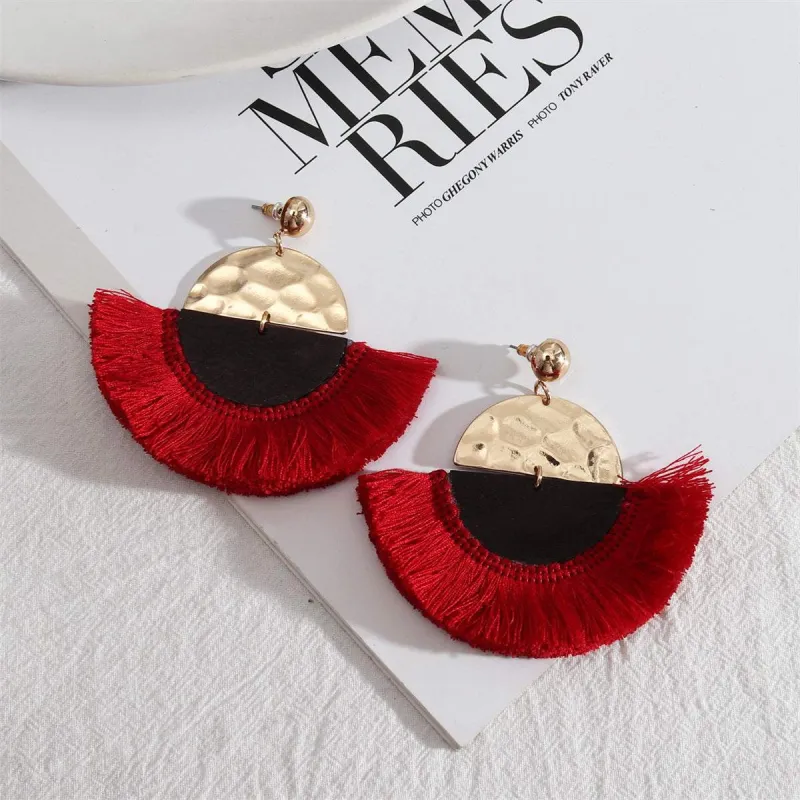 Red & Goldtone Patchwork Fan Drop Earrings made by Zulily